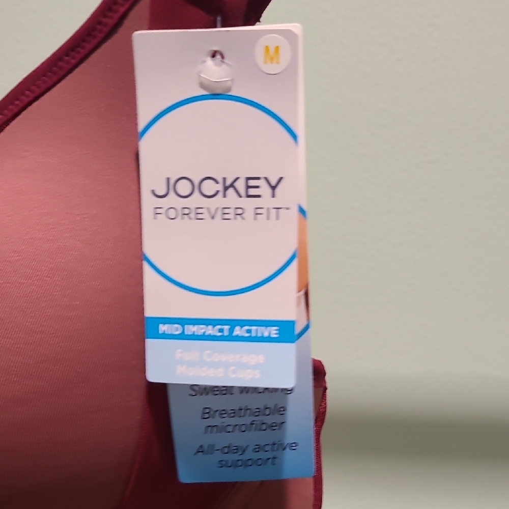 Jockey Forever Fit Mid Impact Active Two Tone Bra in BURGUNDY Sz. Medium - Picture 3 of 6